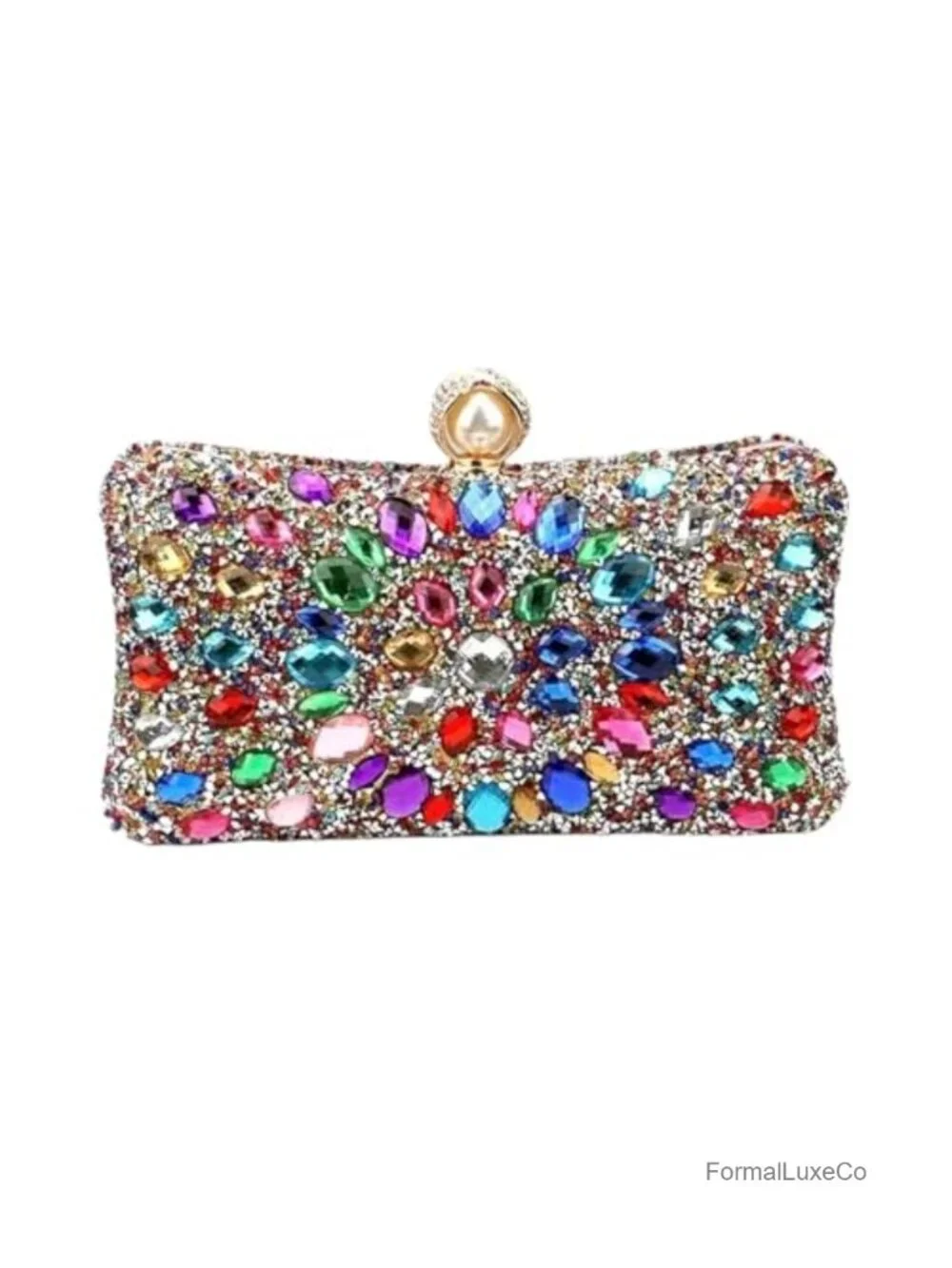 Crystal Box Clutch with Removable Chain Straps, Jeweled Evening Purse
